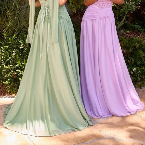 New Strapless Dusty Blue Bridesmaid Gown w/Pleated Draping & Corset Bodice CD395 - Picture 7 of 10